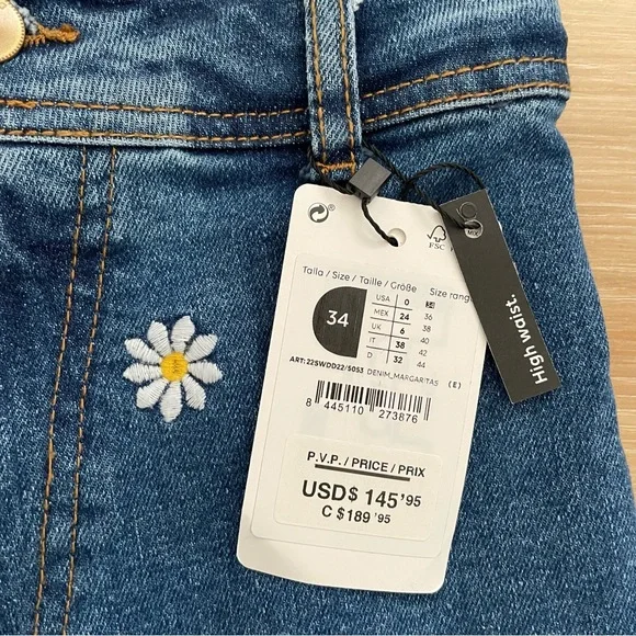 Desigual Daisey embroidered cropped culotte jeans sz 0